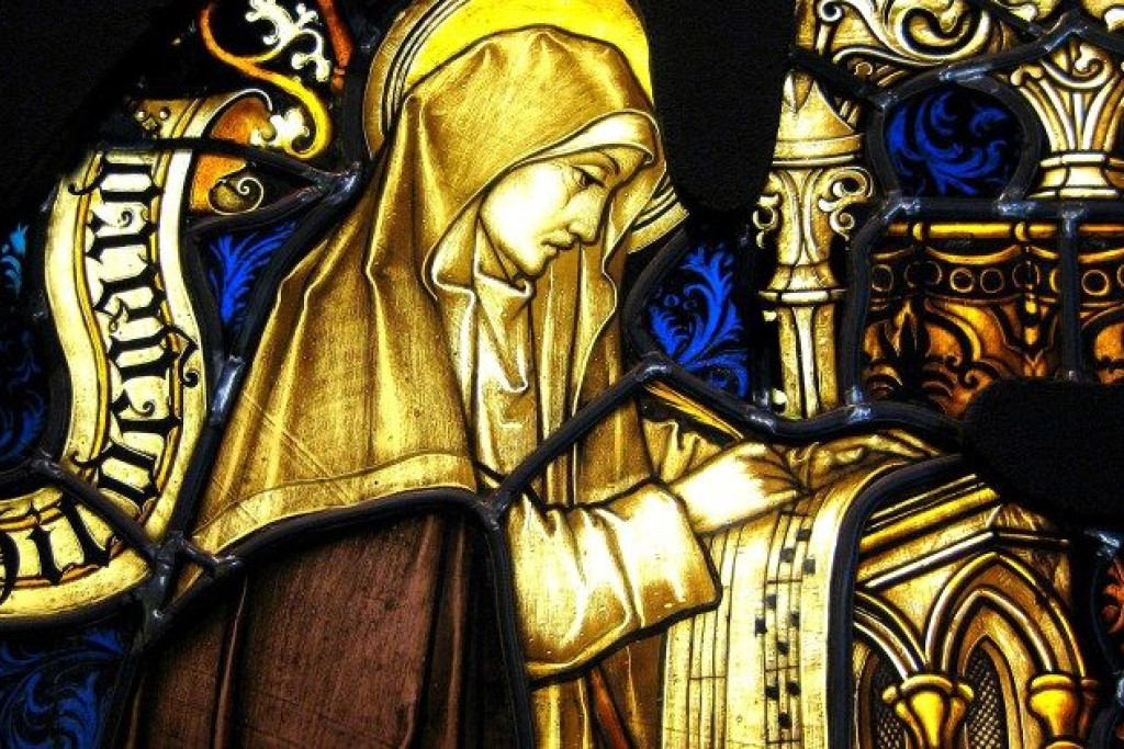 Hildegard von Bingen, tijdens het componeren van nieuwe muziek