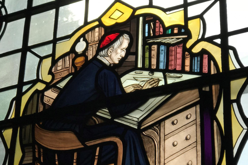 Glasraam van John Henry Newman in de katholieke Sint-Jozefskerk van Leeds