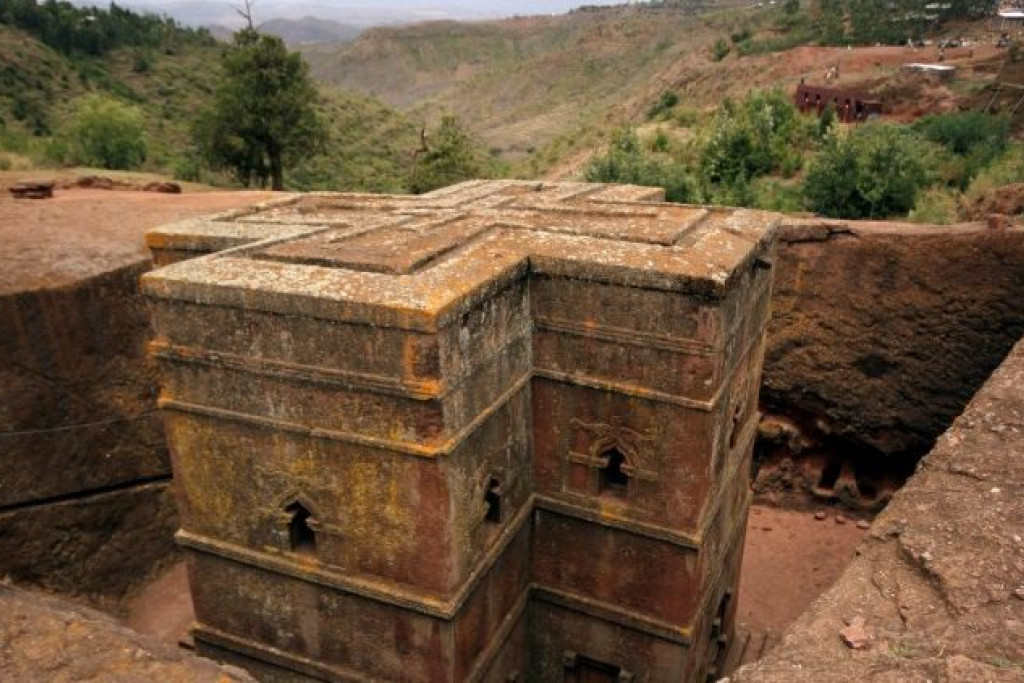 Een van de elf rotskerken van Lalibela in Ethiopië 