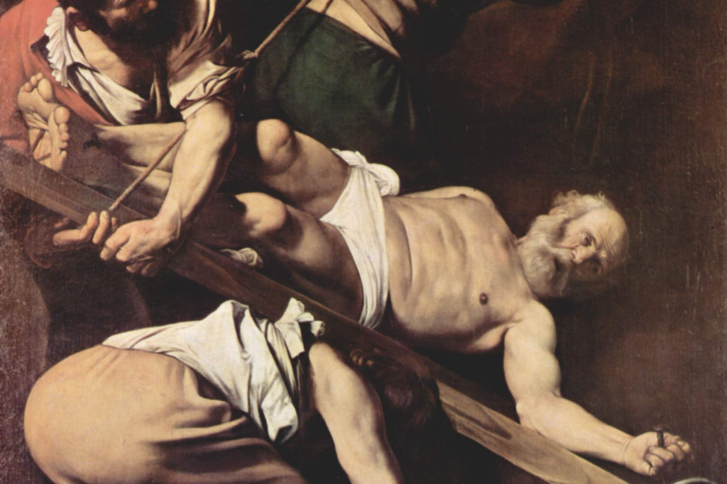 De kruisiging van Petrus (ca. 1604) door Caravaggio (1573-1610)