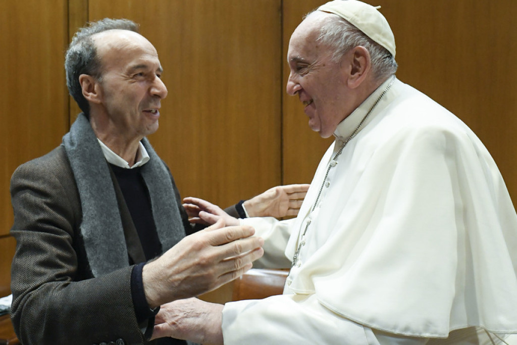 Roberto Benigni bij paus Franciscus