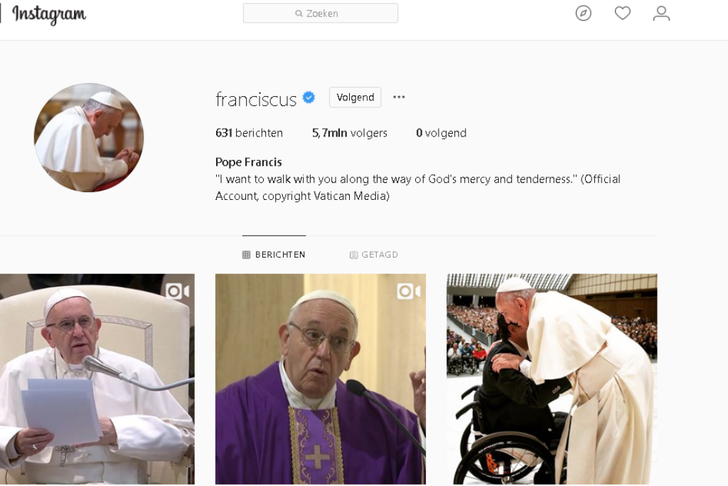 Paus Franciscus op Instagram