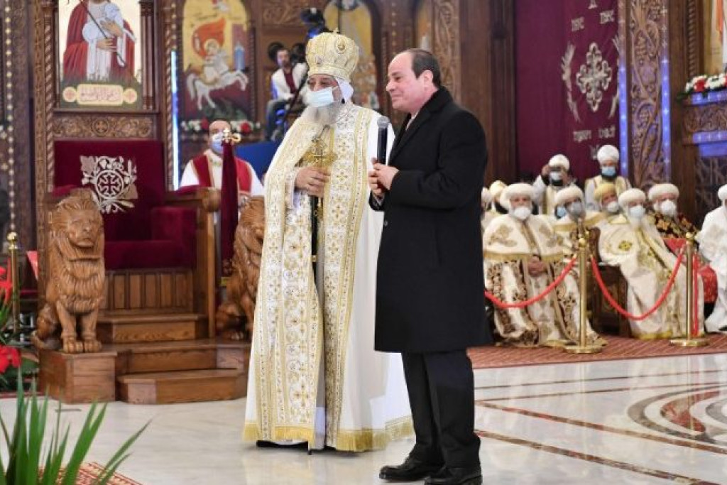 De Egyptische president te gast bij de Koptische patriarch Tawadros