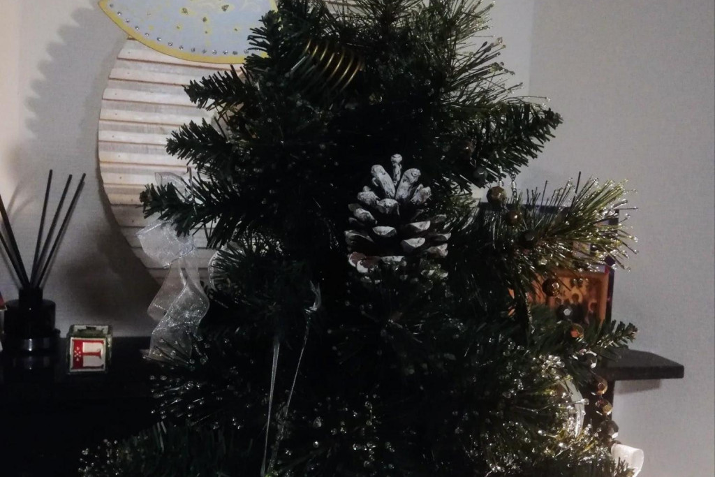 Hang witte lintjes in de kerstboom