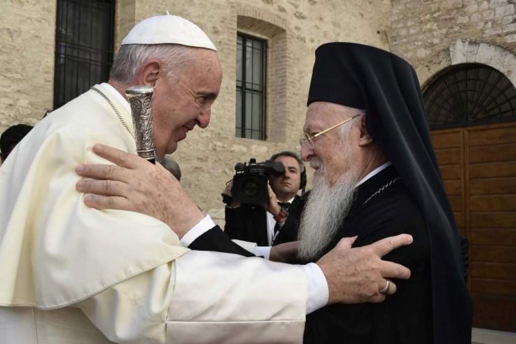 Paus Franciscus met de oecumenische patriarch Bartholomeus