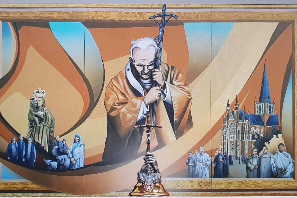 Het Joannes Paulus II-retabel van Koen Deleu van de basiliek in Dadizele