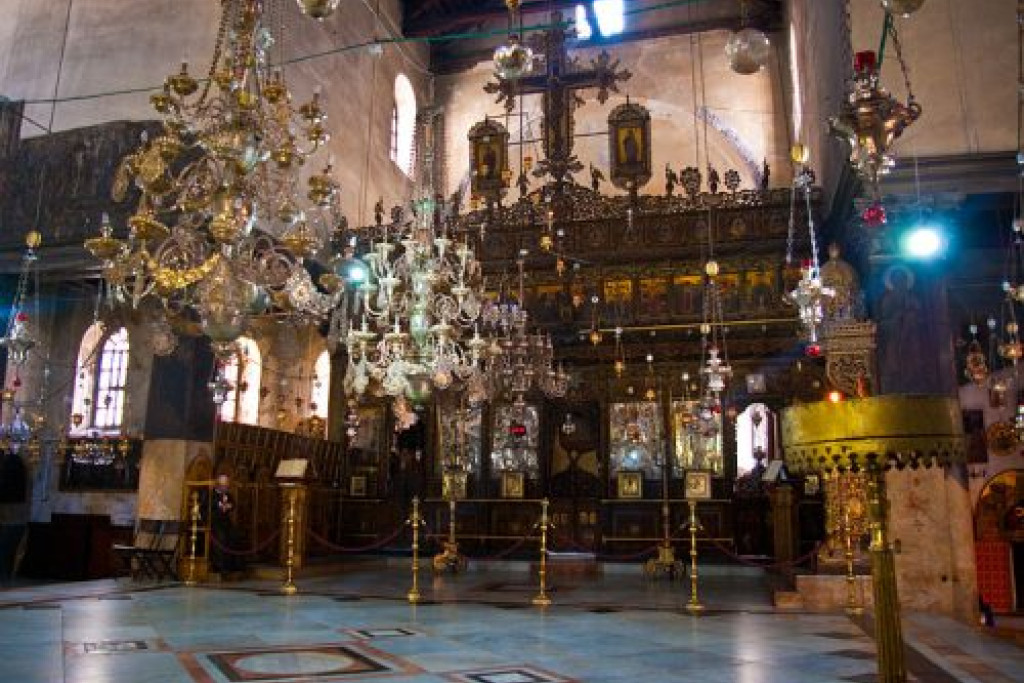 De herstelde mozaïekvloer in Bethlehem