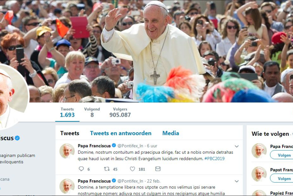 Een miljoen mensen volgen pausberichten in het Latijn op Twitter. 