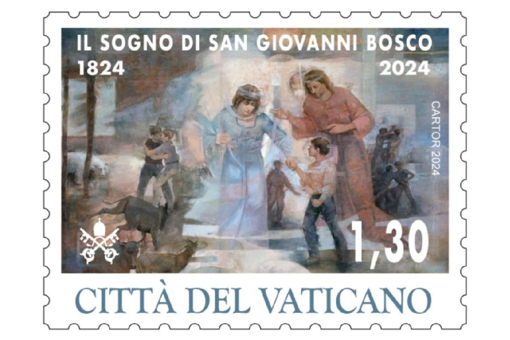 Postzegel 'De droom van Don Bosco'.