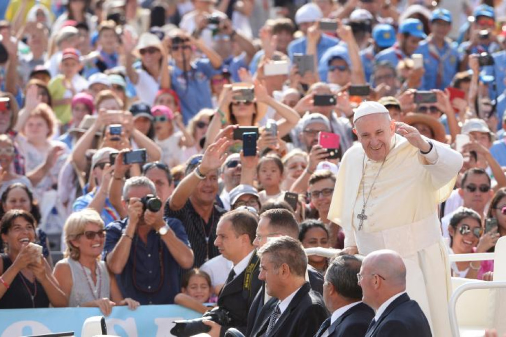 Paus Franciscus tijdens zijn wekelijkse audiëntie op woensdag