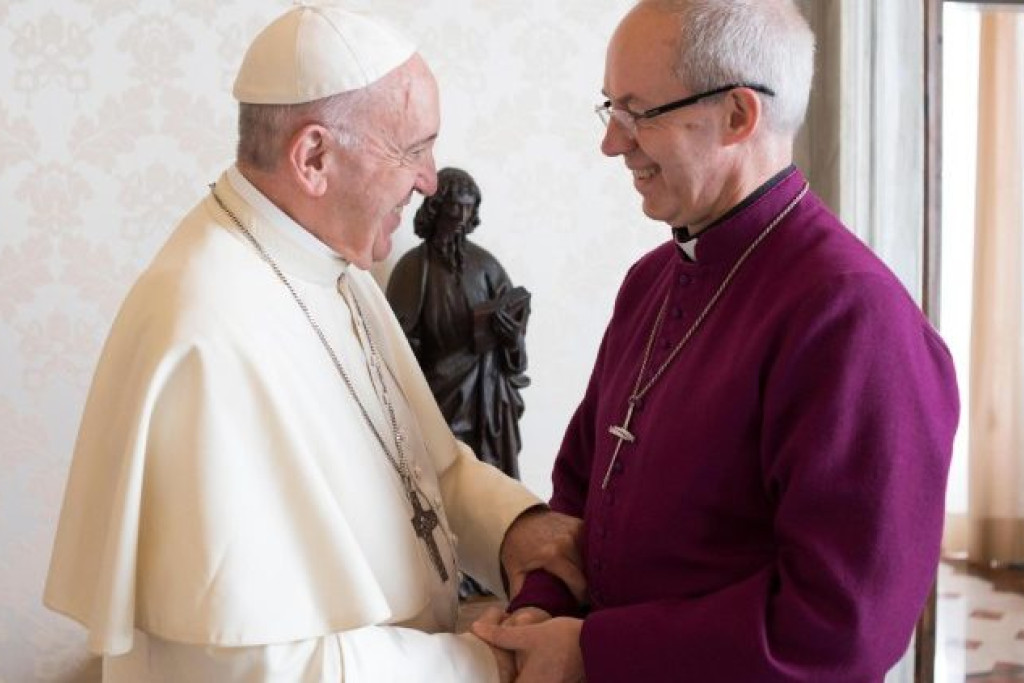 Paus Franciscus met de anglicaanse aartsbisschop Justin Welby